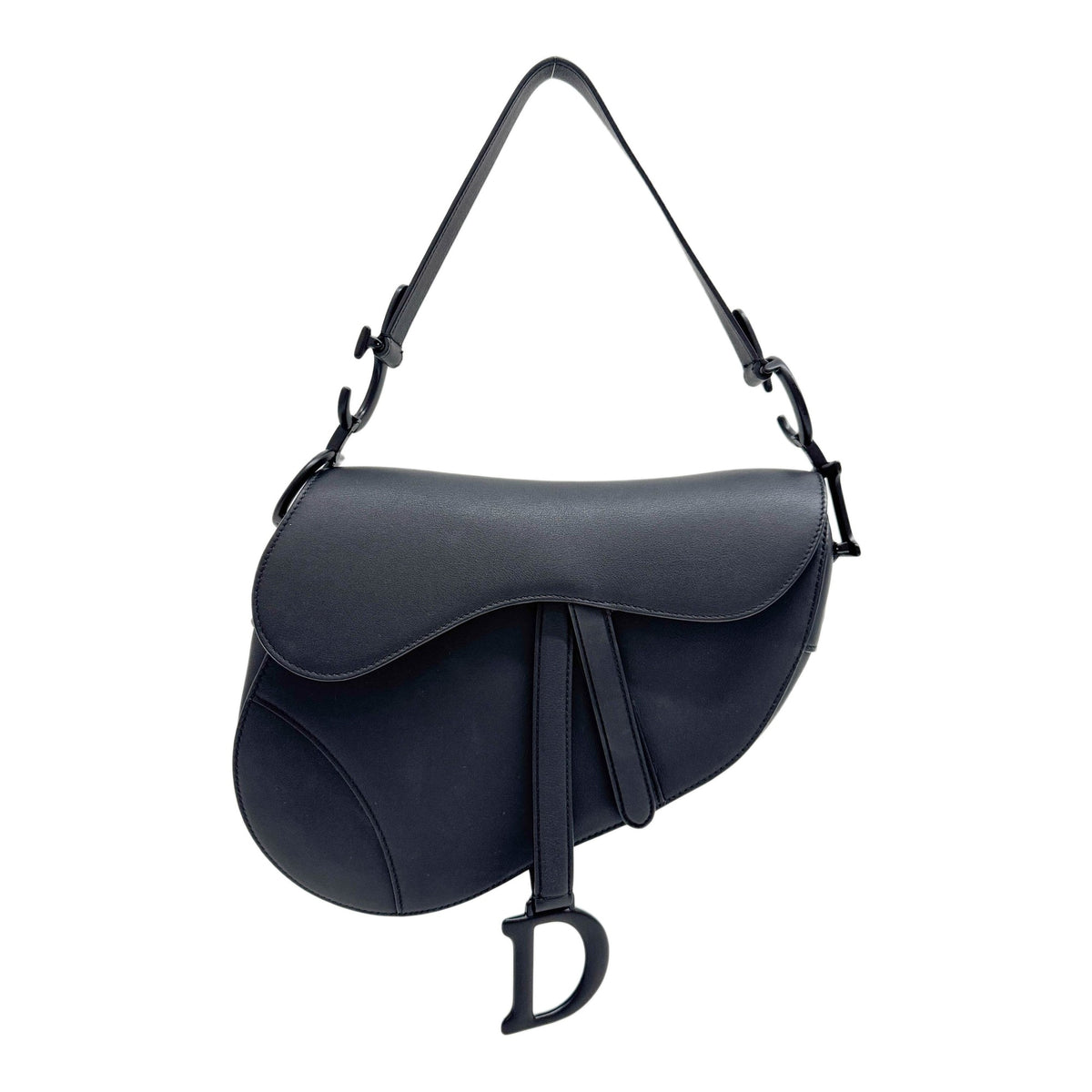 Saddle Matte Black Leather Shoulder Bag