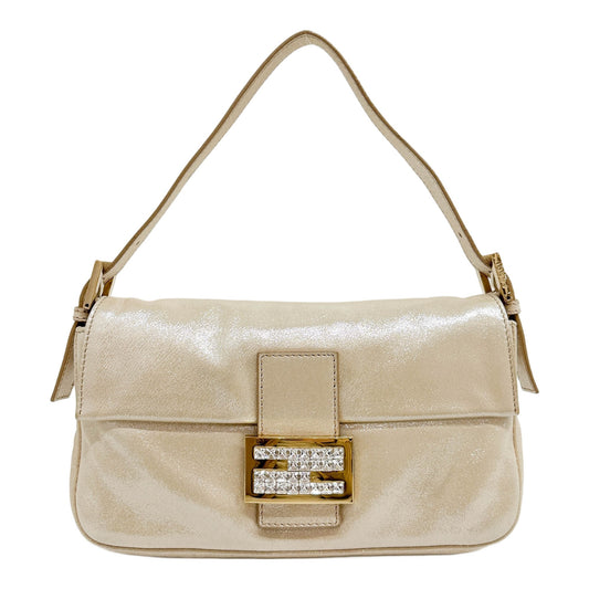Baguette Glitter Champagne Gold Leather Shoulder Bag