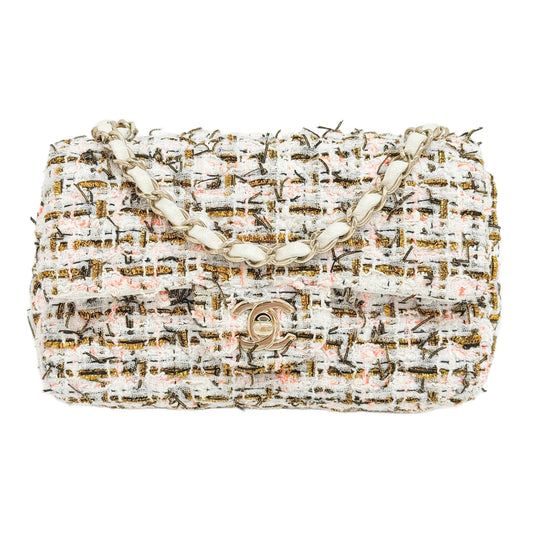 Rectangular Mini Classic Flap 2019 Multicolor Woven White Tweed Shoulder Bag