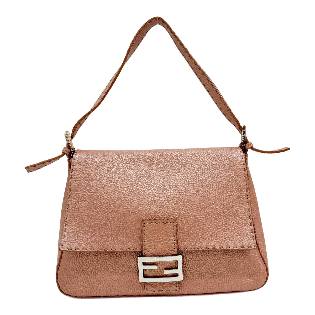 Mamma Baguette Rose-Gold Metallic Selleria Leather Shoulder Bag