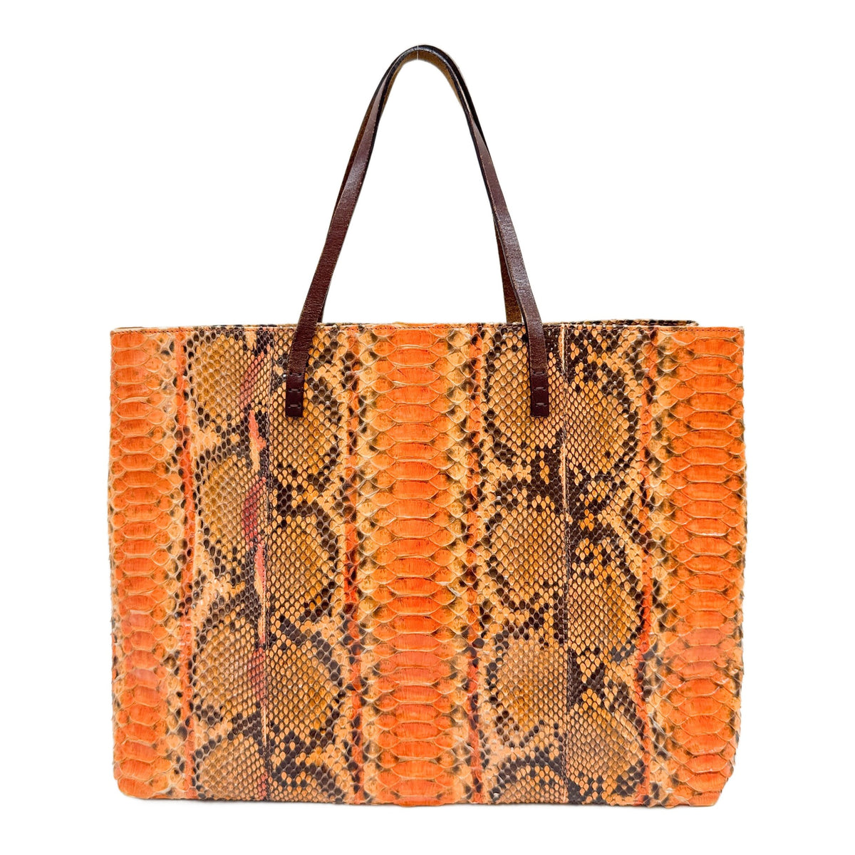 Orange Python Embossed Leather Shoulder Tote Bag