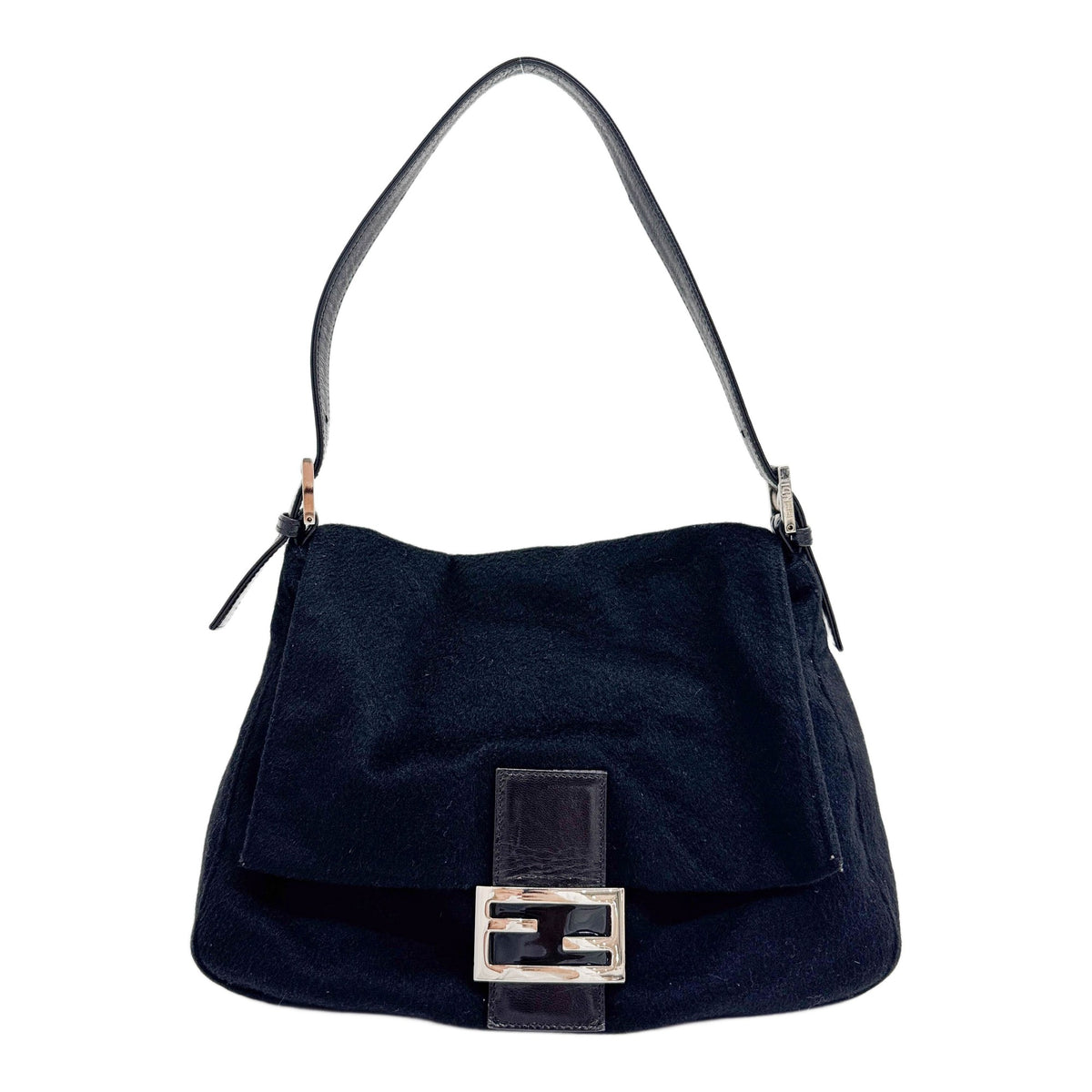Mamma Baguette Black Cashmere Wool Shoulder Bag