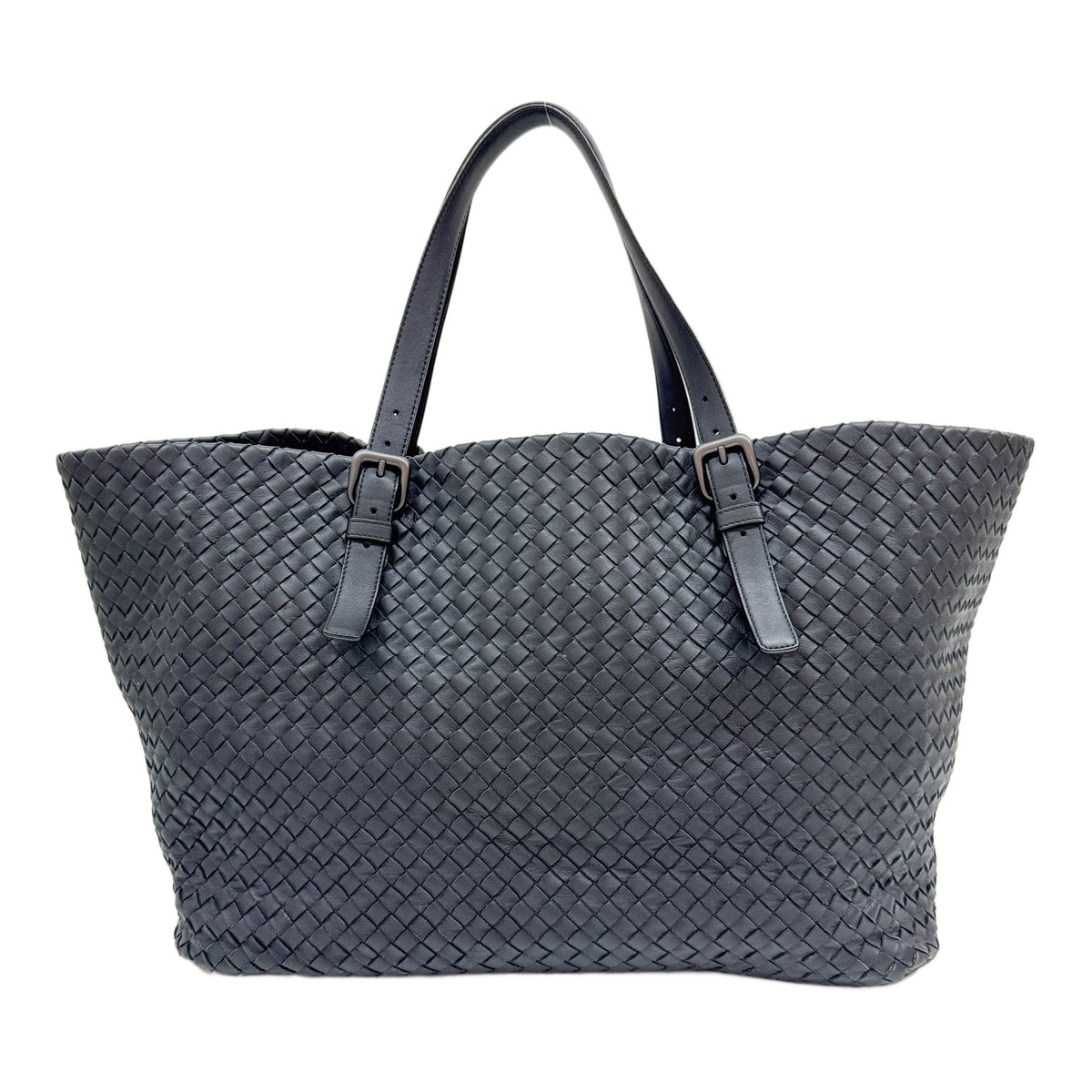 Large Intrecciato Black Leather Tote Bag