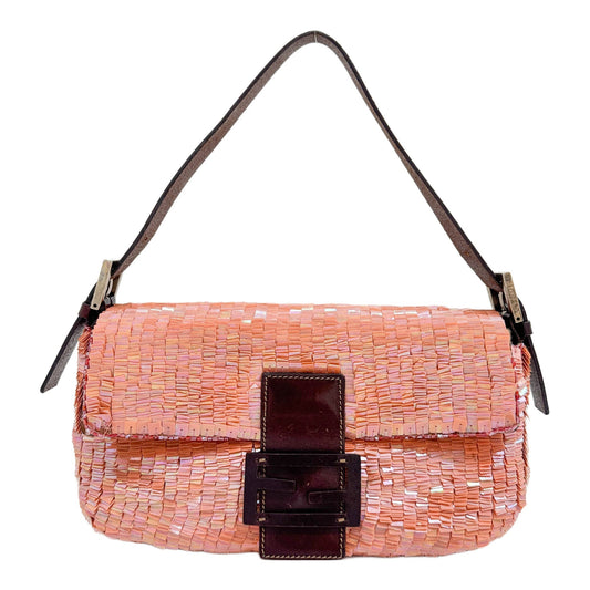 Baguette Pink Orange Sequin Shoulder Bag