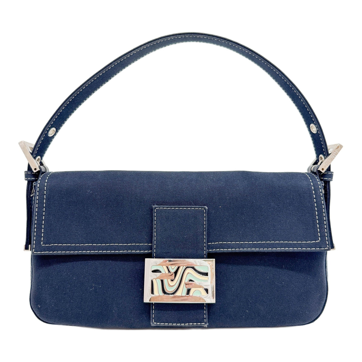 Baguette Blue Cotton Shoulder Bag