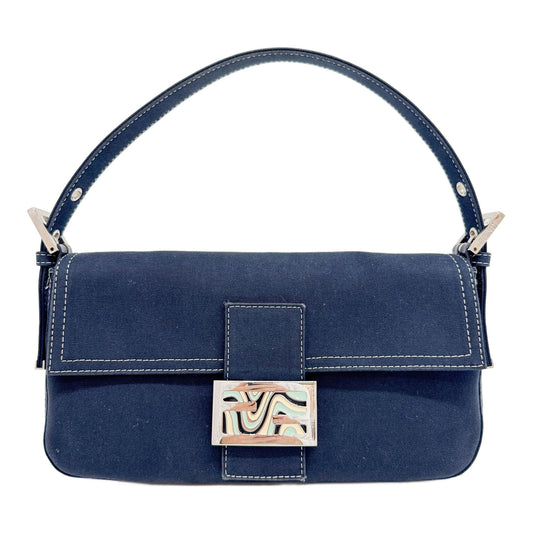 Baguette Blue Cotton Shoulder Bag