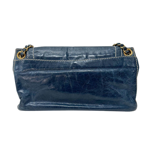 Blue Calfskin Leather Shoulder Bag