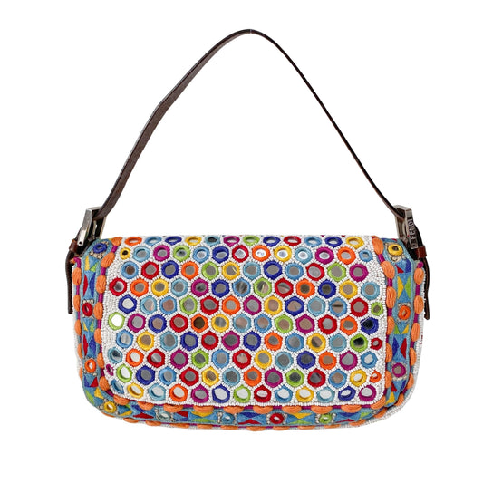 Baguette Multicolor Mirror Beaded Embroidered Shoulder Bag