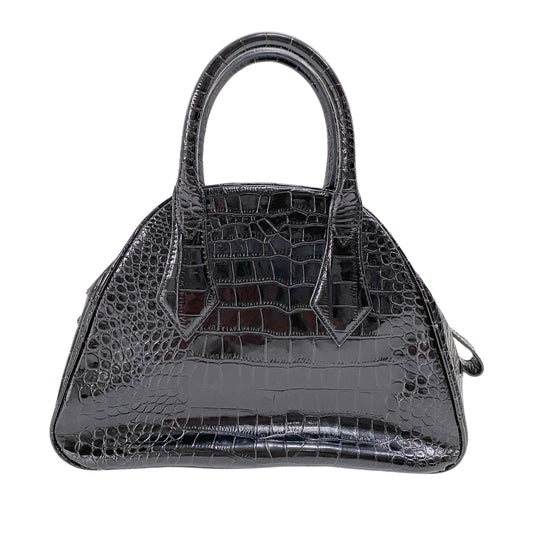 Vintage Black Croco-Stamped Hand Bag
