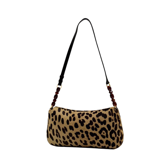 Malice Pearl Leopard Brown Leather Shoulder Bag