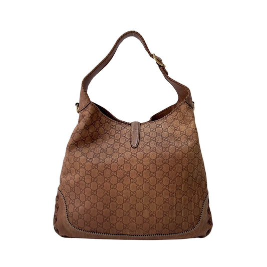 New Jackie Bamboo Guccissima Brown Calfskin Shoulder Bag