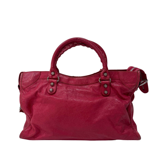 City Magenta Leather Top Handle Bag