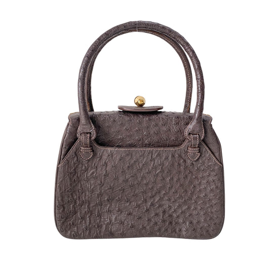 Top Lock Dark Brown Leather Handbag