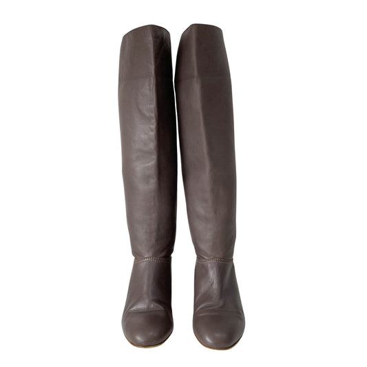 37 1/2 Brown Nappa Leather Tall Boots