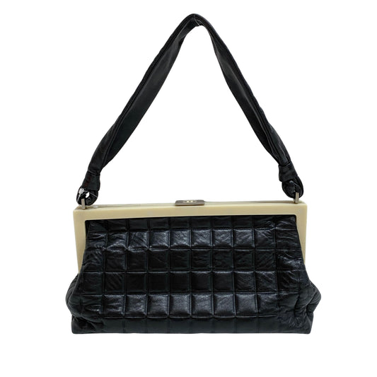 Vintage Chocolate Bar Black Quilted Lambskin Shoulder Bag