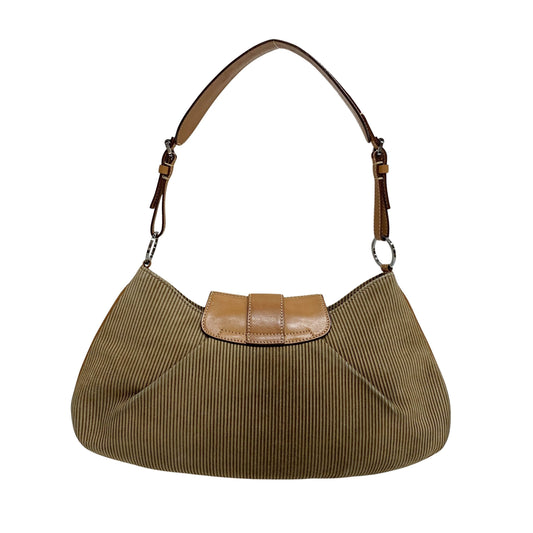 Beige Striped Suede Hobo Shoulder Bag