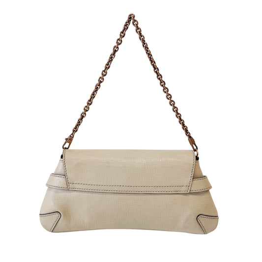 Horsebit Beige Leather Chain Shoulder Bag