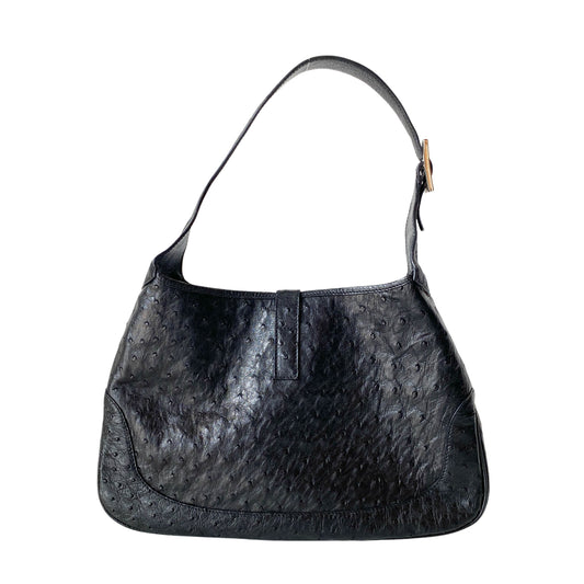 Jackie Black Ostrich Leather Shoulder Bag