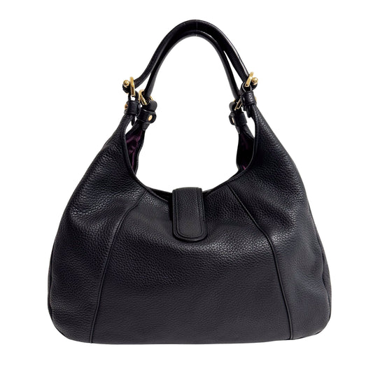 Black Pebbled Leather Handle Bag with Padlock