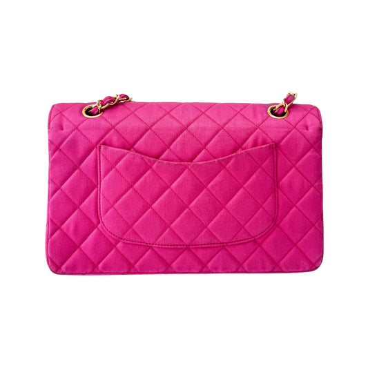Timeless Classic Double Flap Pink Satin Chain Shoulder Bag