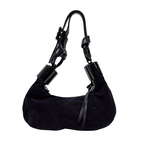 Black Suede Beaded Shoulder Bag