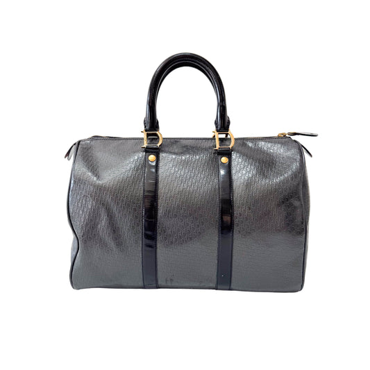 Embossed Trotter Black Leather Boston Bowling Bag