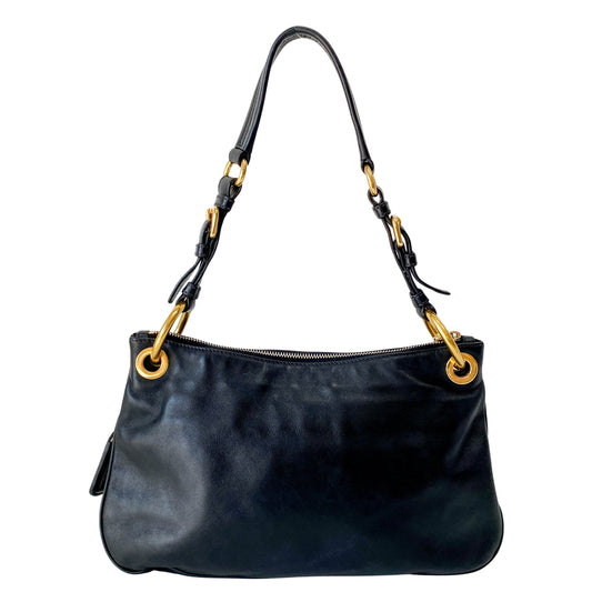 Black Leather Hobo Shoulder Bag