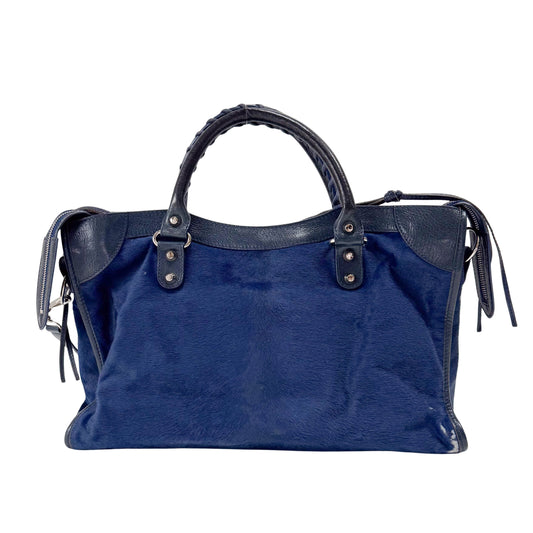 The City Navy Pony Hair & Leather Two Way Bag