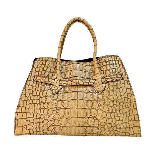 Cream Crocodile Embossed Handle Bag