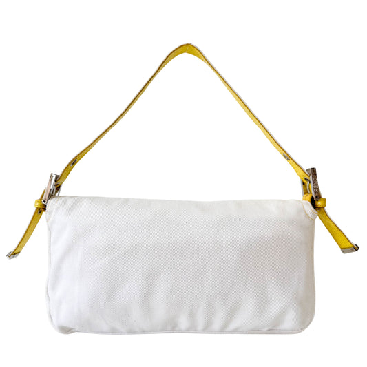 Baguette Cotton Canvas & Yellow Leather Shoulder Bag