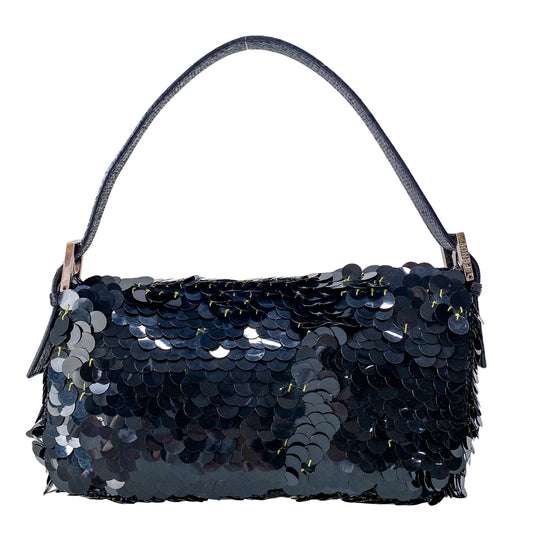 Baguette Black Sequin Shoulder Bag