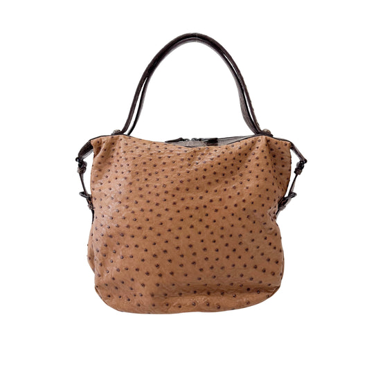 Brown Ostrich Leather Shoulder Bag