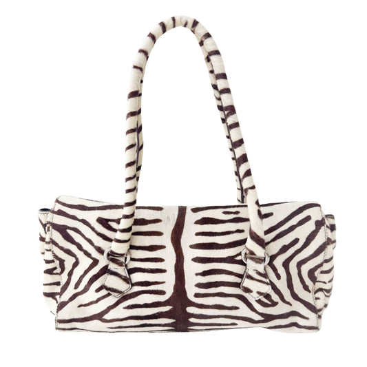 Neutral Zebra Print Pony Hair Shoulder Bag