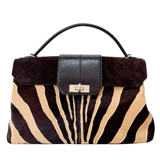 Dark Brown Pony Hair Feminin Line Top Handle Bag