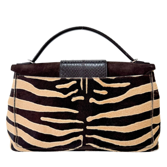 Dark Brown Pony Hair Feminin Line Top Handle Bag