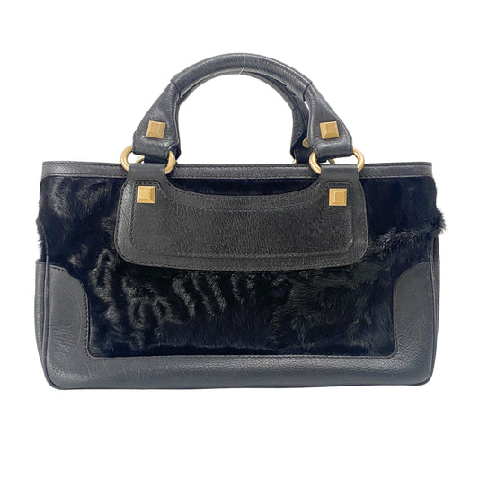 Black Pony Hair & Leather Handbag