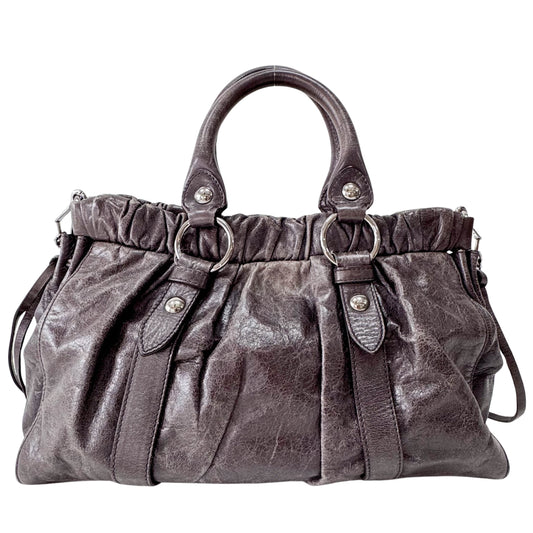 Vitello Bauletto Dark Brown Leather Handle/Shoulder Bag