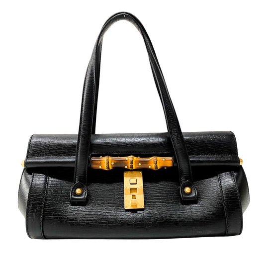 Bamboo Bullet Black Leather Shoulder Bag