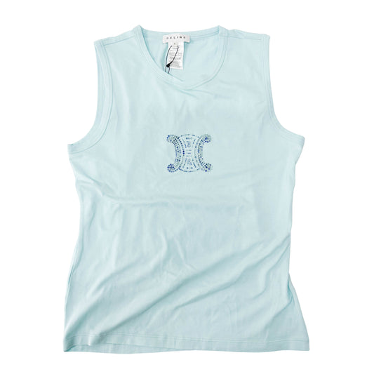 Tank Top Blue Cotton Rhinestones Logo
