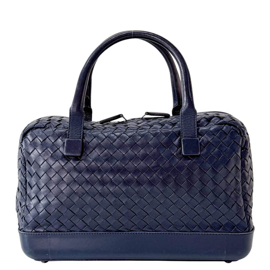 Intrecciato Navy Top Handle Bag
