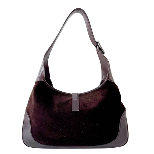 Jackie Ophidia Sherry Line Brown Suede Shoulder Bag