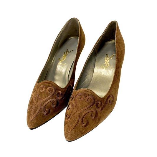 Vintage YSL Brown Suede Heels Size EU36