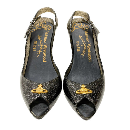 Melissa Black Glitter Heels SIZE USA7