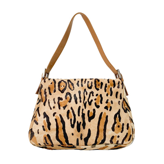 Mamma Baguette Brown Leopard Print Pony Hair Shoulder Bag
