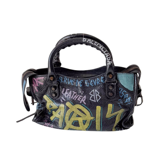 The City Graffiti Mini Black Leather Bag