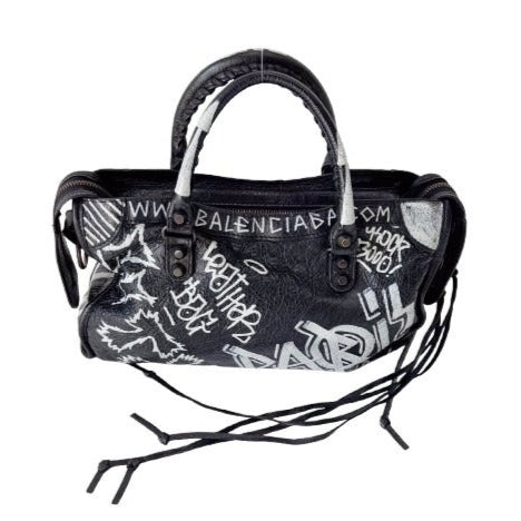 Graffiti The City Black Leather Hand Bag