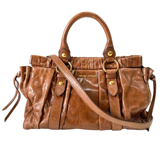 Vitello Bauletto Brown Leather Handle/Shoulder Bag
