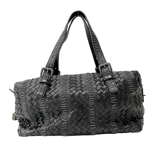 Intrecciato Black Leather Shoulder Bag