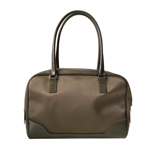 Olive Green Nylon Leather Shoulder Bag
