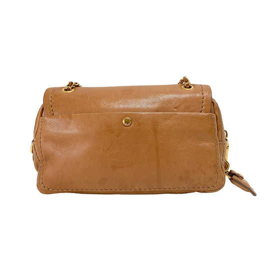 Brown Leather Gold Chain Shoulder Bag